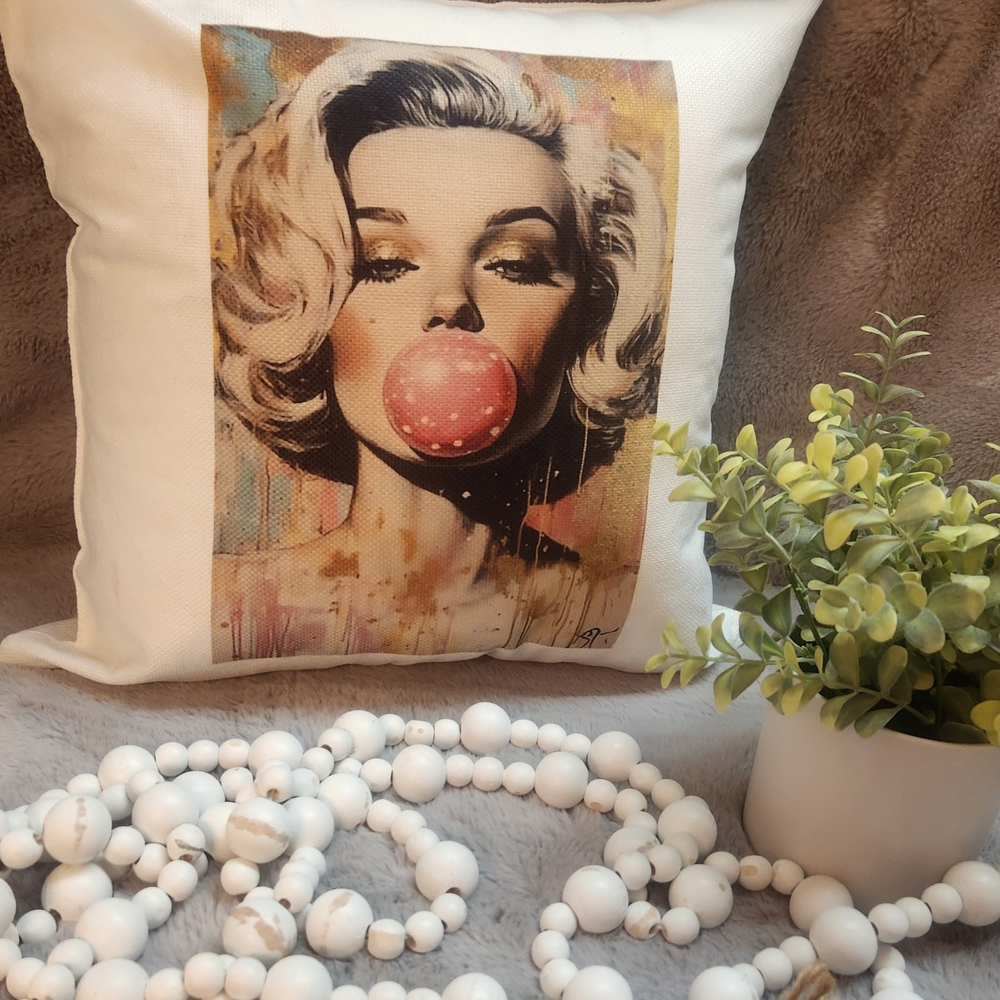 Artistic White Cushion with Iconic Prints. 18x18 Hand Crafted. NEW - Picture 1 of 5